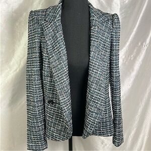 2/$15 Vintage Shelby Rose Blue Tweed Blazer Classic Y2K Academia Power Jacket 8